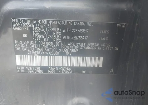 2017 Toyota Rav4 Xle z USA, uszkodzony, nr VIN 2T3WFREVXHW320600